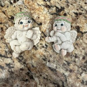 Charming Cherub Figurines with Floral Accents Magnets